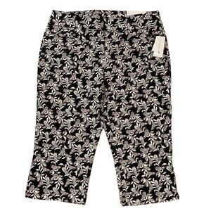 Christopher & Banks Signature Slimming Black & White Tropical Print Crop Pants S